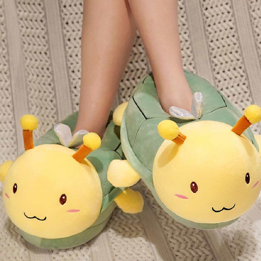 Carton Shark Bee Animals Plush Slipper Shoes For Adult Winter Warm Cozy Fluffy House Slippers Plush Shoes
