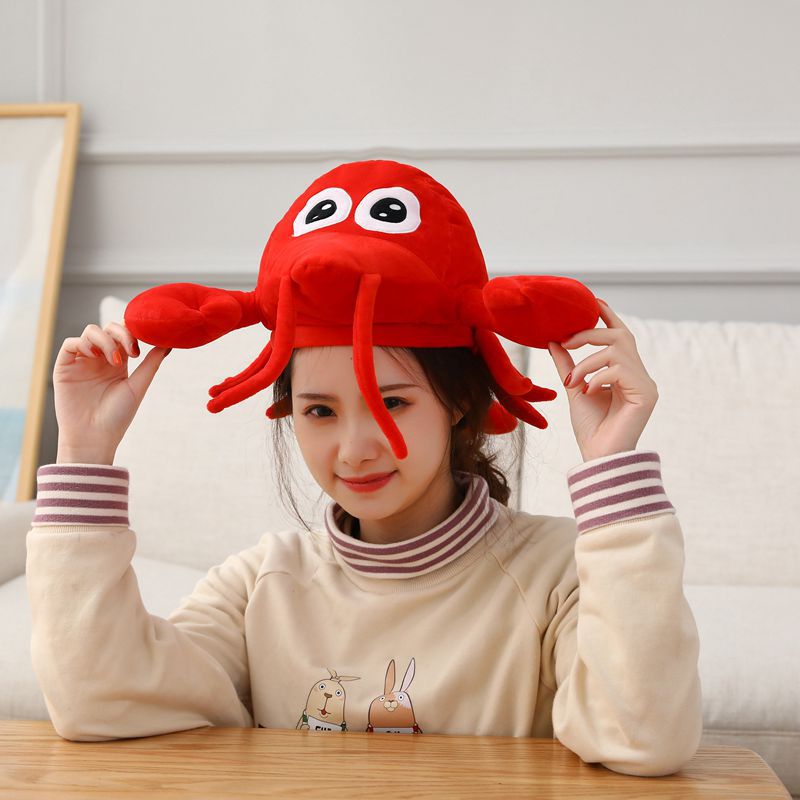 Cute Crayfish Headgear Decor Hat Party Headwear Stuffed Marine Animals Mascot Photo Prop Birthday Gift