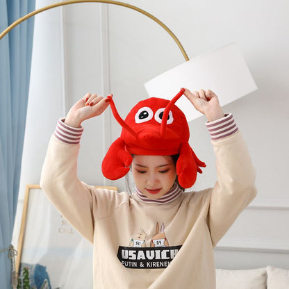 Cute Crayfish Headgear Decor Hat Party Headwear Stuffed Marine Animals Mascot Photo Prop Birthday Gift