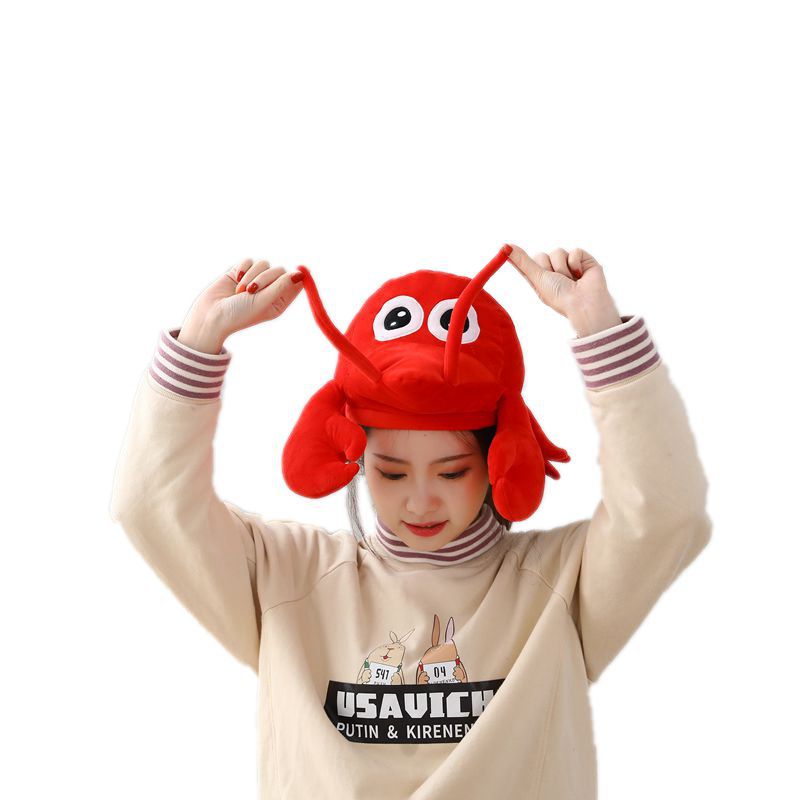 Cute Crayfish Headgear Decor Hat Party Headwear Stuffed Marine Animals Mascot Photo Prop Birthday Gift