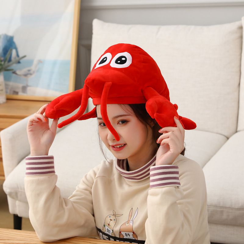 Cute Crayfish Headgear Decor Hat Party Headwear Stuffed Marine Animals Mascot Photo Prop Birthday Gift