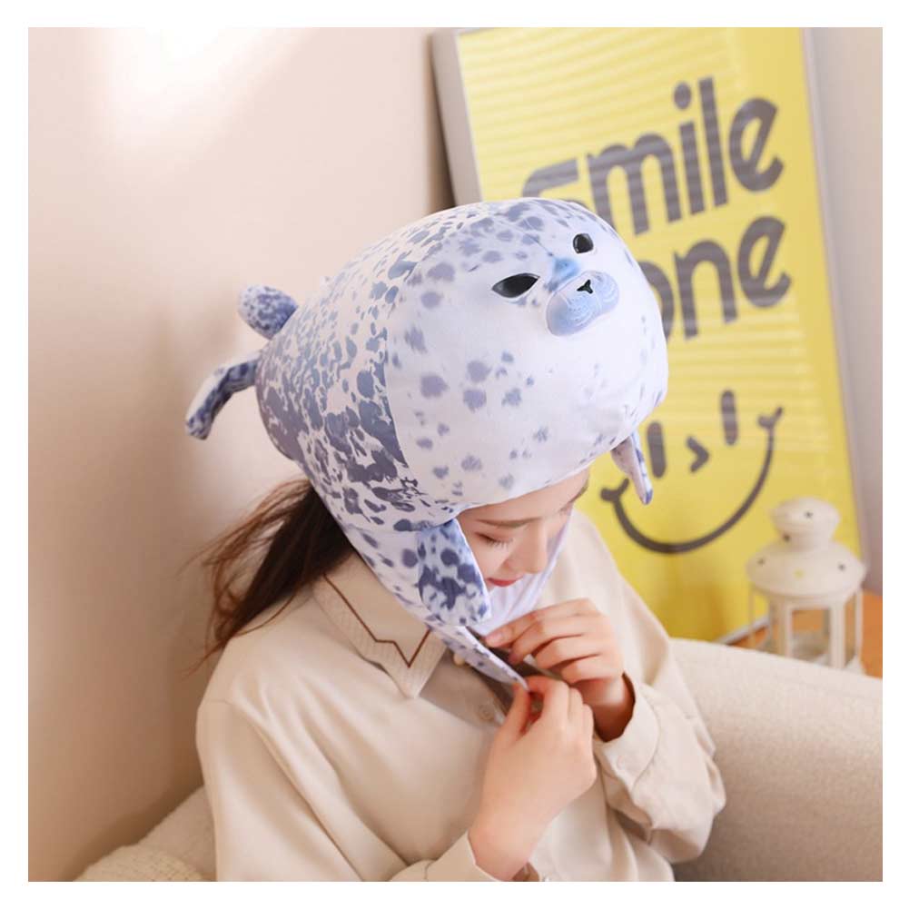 Cute White Seal Headgear Decor Hat Party Headwear Stuffed Marine Animals Mascot Photo Prop Birthday Gift