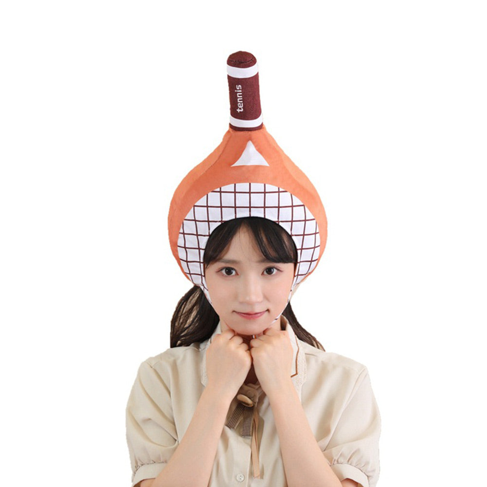 Tennis Racket Headgear Cartoon Decor Hat Party Headwear Stuffed Mascot Halloween Birthday Gift Photo Prop