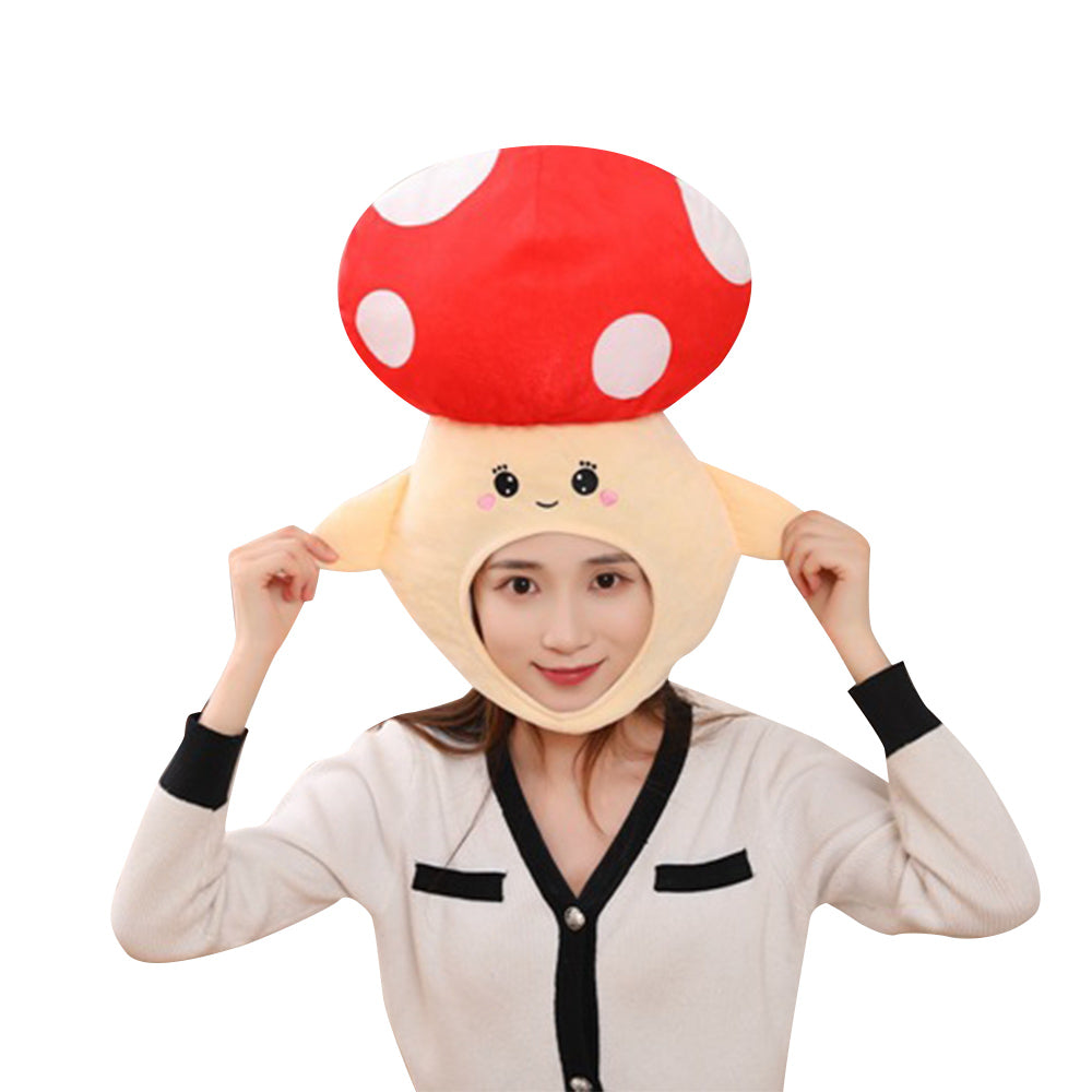 Red Mushroom Headgear Decor Hat Party Headwear Stuffed Food Vegetable Mascot Photo Prop Birthday Gift