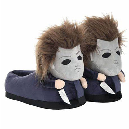 Horror Killer Michael Myers Cosplay Plush Slipper Shoes For Adult Winter Warm Cozy Fluffy House Slippers Plush Shoes