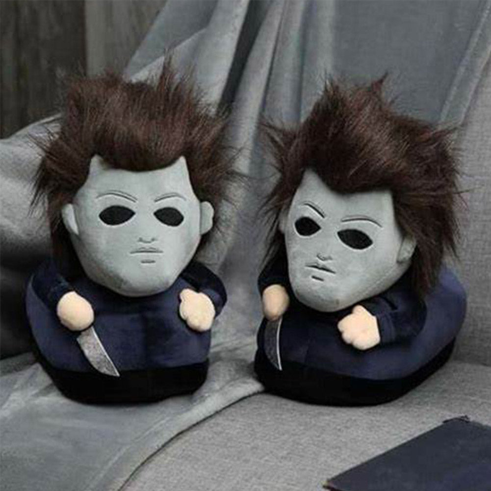 Horror Killer Michael Myers Cosplay Plush Slipper Shoes For Adult Winter Warm Cozy Fluffy House Slippers Plush Shoes