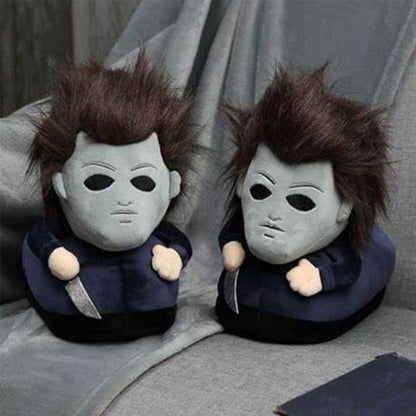 Horror Killer Michael Myers Cosplay Plush Slipper Shoes For Adult Winter Warm Cozy Fluffy House Slippers Plush Shoes