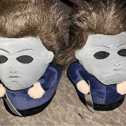 Horror Killer Michael Myers Cosplay Plush Slipper Shoes For Adult Winter Warm Cozy Fluffy House Slippers Plush Shoes