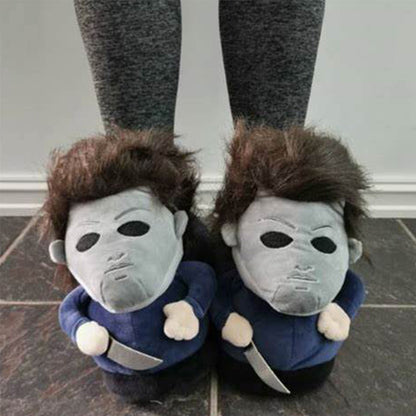 Horror Killer Michael Myers Cosplay Plush Slipper Shoes For Adult Winter Warm Cozy Fluffy House Slippers Plush Shoes