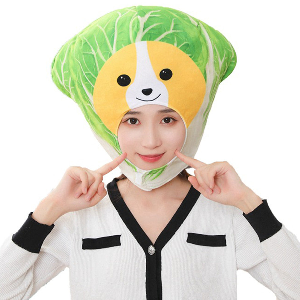 Cabbage Dog Headgear Cartoon Decor Hat Party Headwear Stuffed Food Dessert Mascot Halloween Birthday Gift Photo Prop