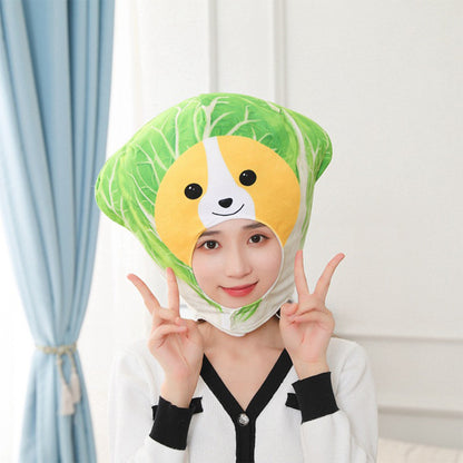 Cabbage Dog Headgear Cartoon Decor Hat Party Headwear Stuffed Food Dessert Mascot Halloween Birthday Gift Photo Prop