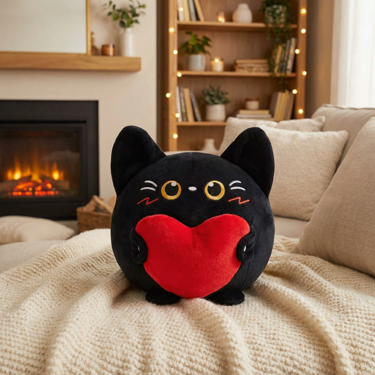 27CM Original Cute Black Cat Heart Dolls Soft Stuffed Dolls Animals Plush Toys Valentine Plushies Birthday Gift
