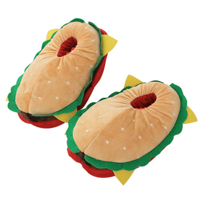 Cute Hamburger Food Plush Slipper Carton Plush Shoes For Adult Winter Warm Cozy Fluffy House Slippers