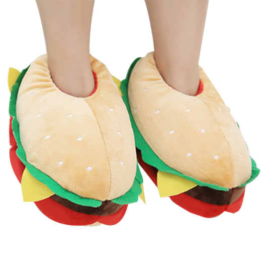 Cute Hamburger Food Plush Slipper Carton Plush Shoes For Adult Winter Warm Cozy Fluffy House Slippers