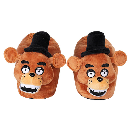 Brown Freddy Bear Plush Slippers Cosplay Shoes For Adult Winter Warm Cozy Fluffy House Slippers Plush Shoes