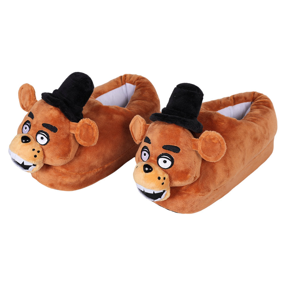 Brown Freddy Bear Plush Slippers Cosplay Shoes For Adult Winter Warm Cozy Fluffy House Slippers Plush Shoes