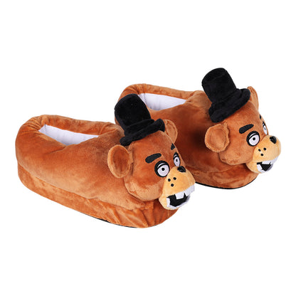 Brown Freddy Bear Plush Slippers Cosplay Shoes For Adult Winter Warm Cozy Fluffy House Slippers Plush Shoes