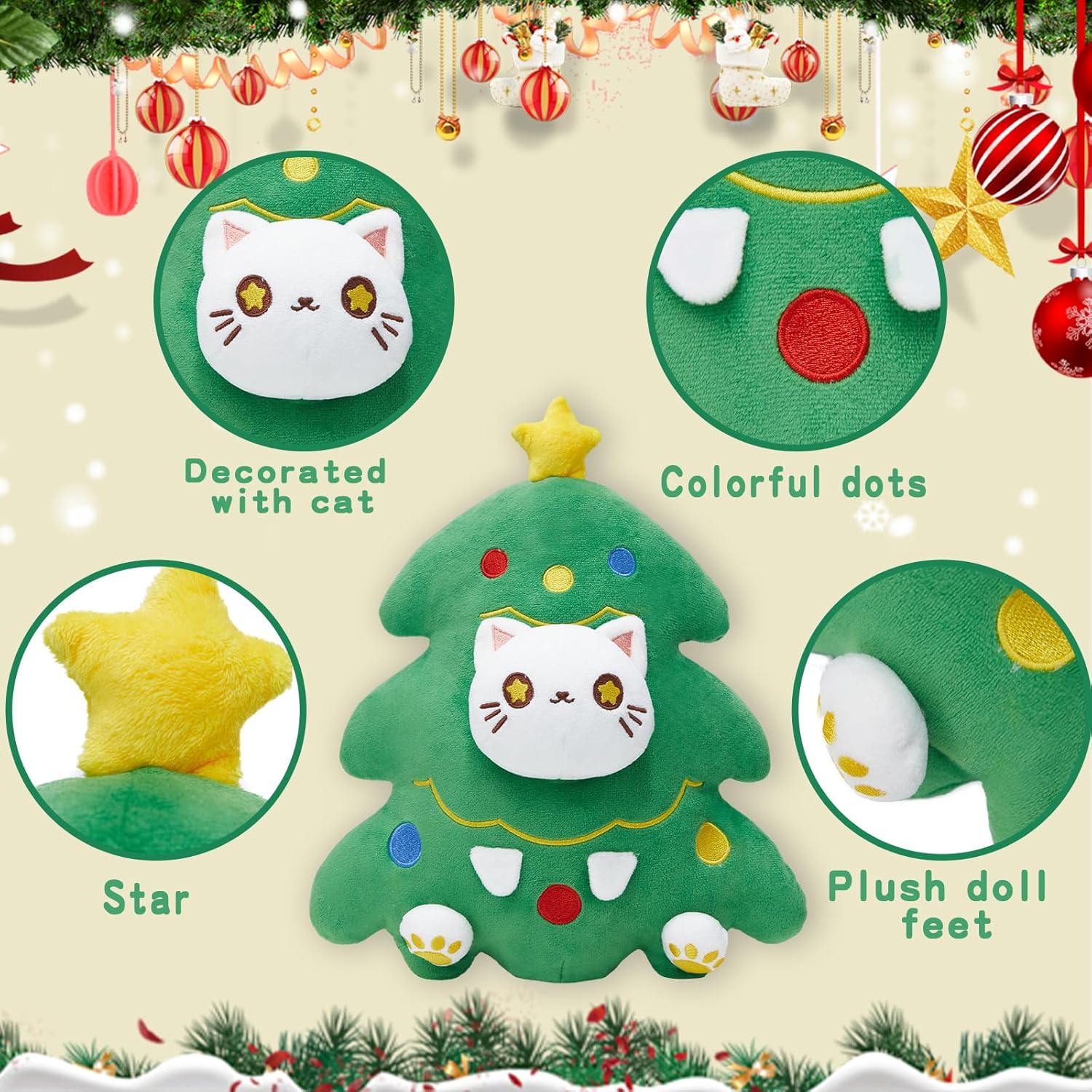 30CM Cute Christmas Tree Cat Soft Plush Toy Stuffed Dolls Birthday Gift For Kids Xmas Mascot - Original