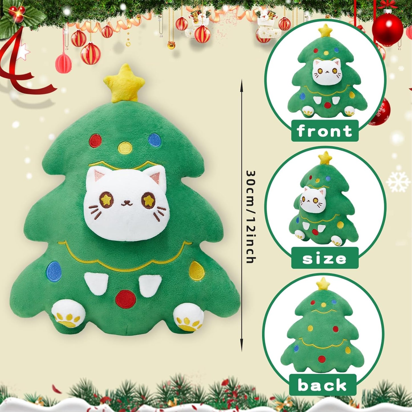 30CM Cute Christmas Tree Cat Soft Plush Toy Stuffed Dolls Birthday Gift For Kids Xmas Mascot - Original