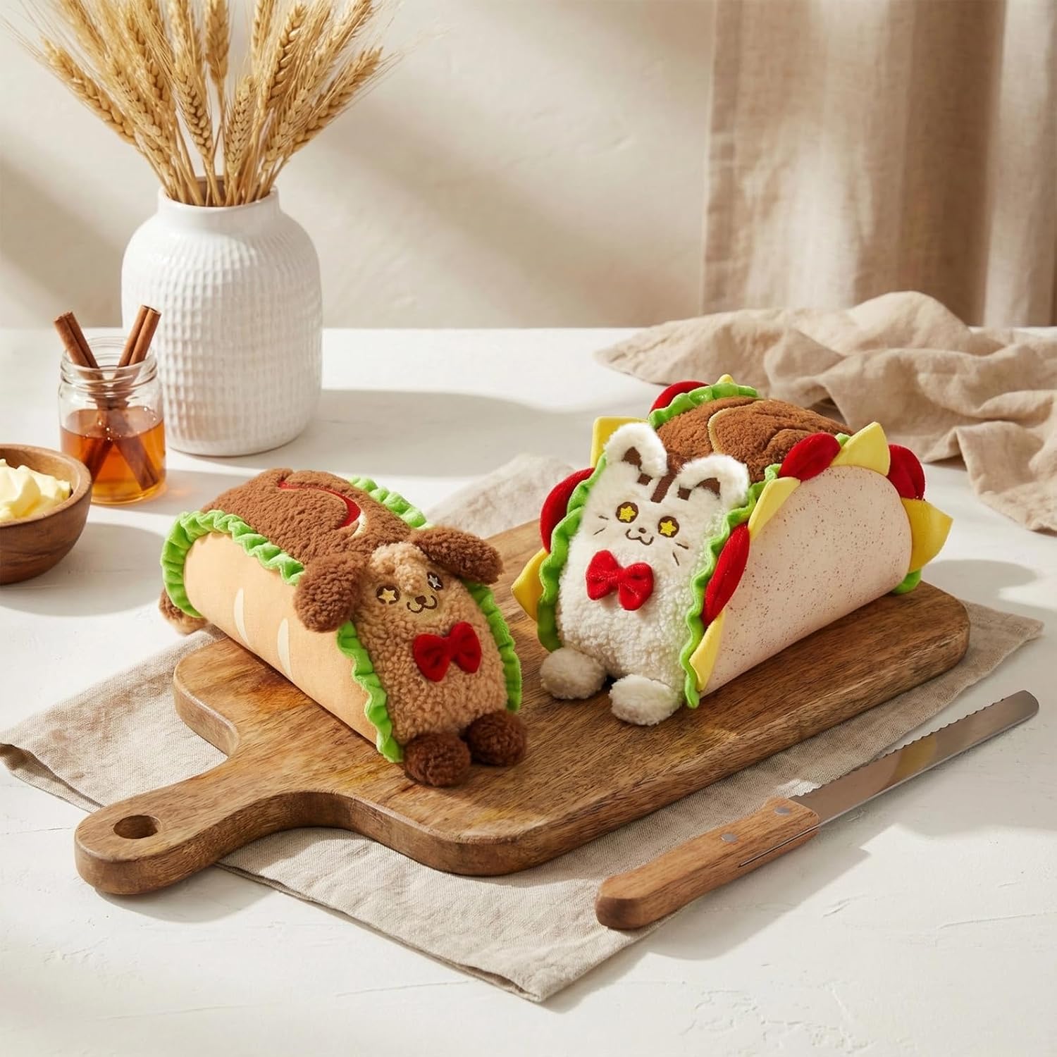 30CM Taco Cat & Hot Dog Cushion Mexican Pillow Stuffed Animal Plush Toys Cute Food Plushies Birthday Party Xmas Gifts