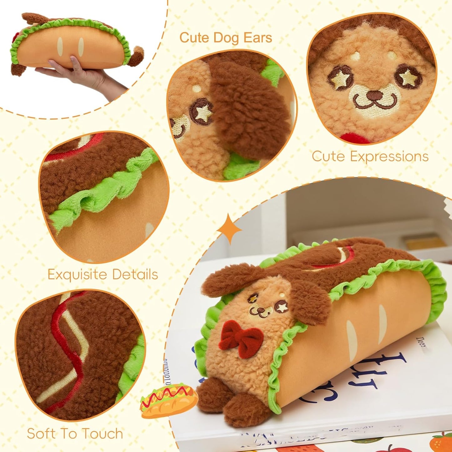 30CM Taco Cat & Hot Dog Cushion Mexican Pillow Stuffed Animal Plush Toys Cute Food Plushies Birthday Party Xmas Gifts