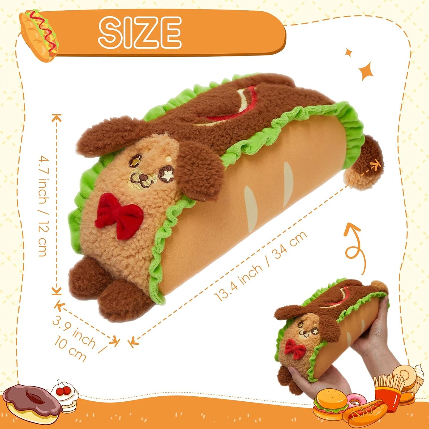 30CM Taco Cat & Hot Dog Cushion Mexican Pillow Stuffed Animal Plush Toys Cute Food Plushies Birthday Party Xmas Gifts