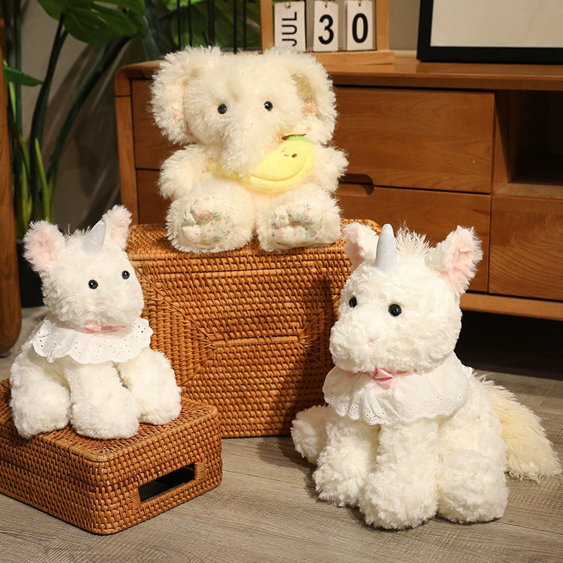35CM Fluffy White Elephant Unicorn Plush Toys Stuffed Animals Plushies Comfort Companion Doll Birthday Gifts For Kids