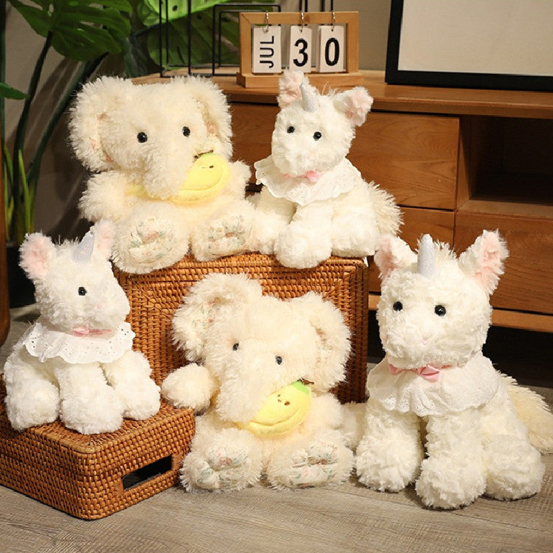 35CM Fluffy White Elephant Unicorn Plush Toys Stuffed Animals Plushies Comfort Companion Doll Birthday Gifts For Kids