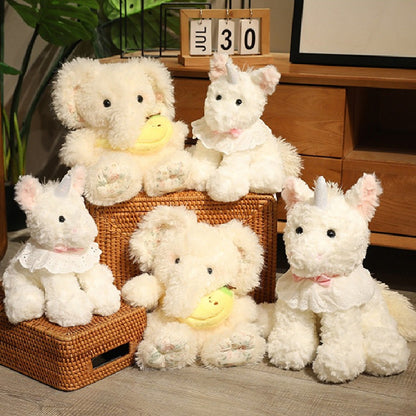 35CM Fluffy White Elephant Unicorn Plush Toys Stuffed Animals Plushies Comfort Companion Doll Birthday Gifts For Kids