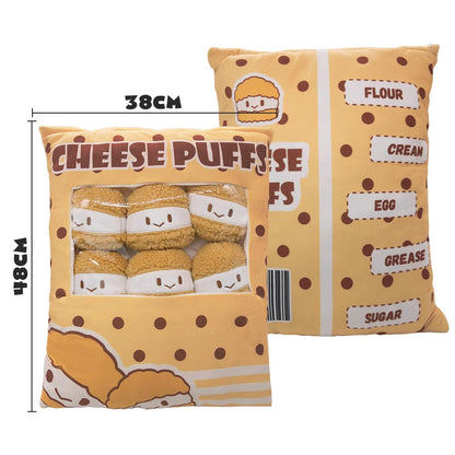 42CM Cute Throw Pillow Plush Removable Cheesy Puffs Stuffed Animal Plush Toy Food Plushie For Christmas Birthday Gifts Bed Couch Room Decor