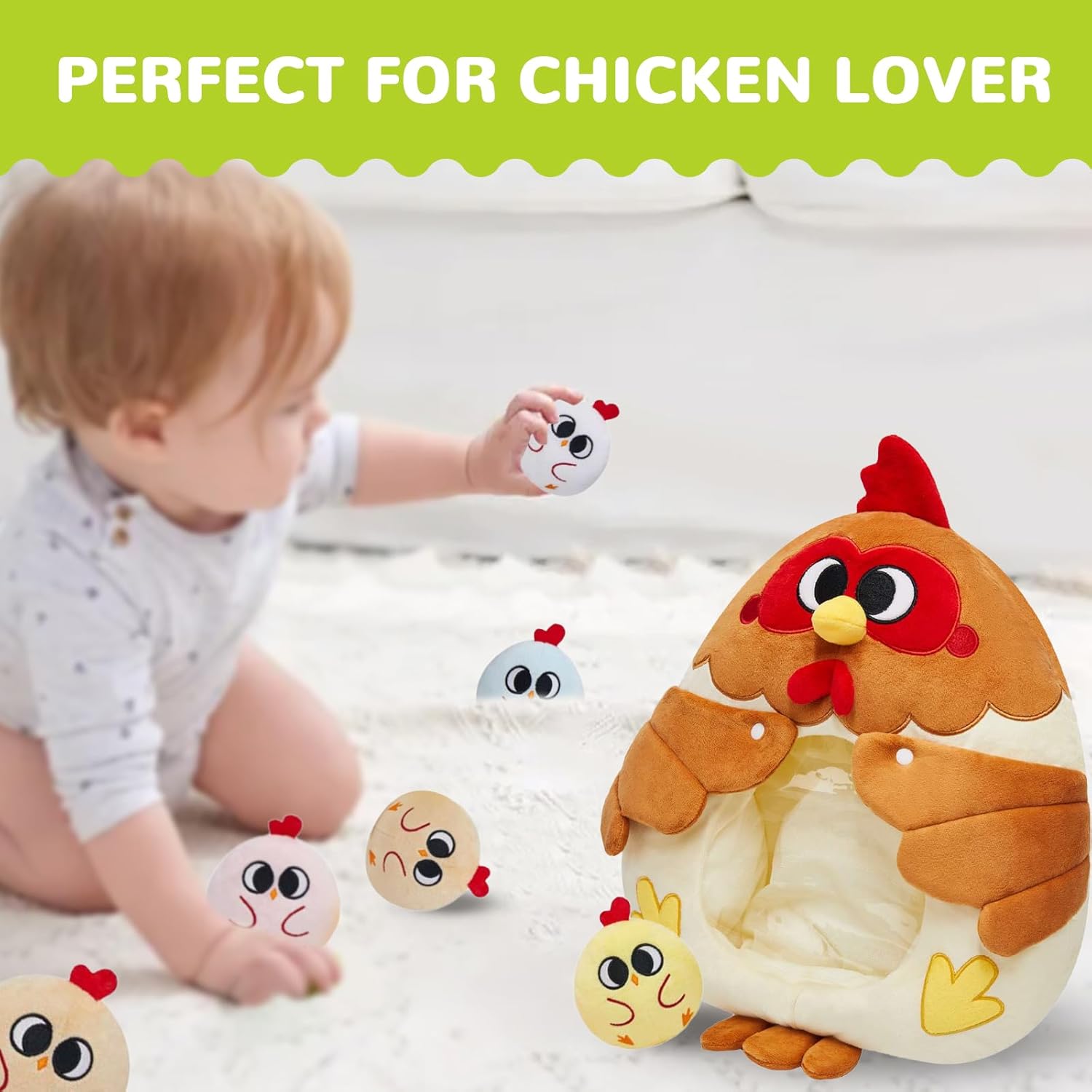 6 Pcs Chicken Stuffed Animal Set Cute Turkey Plush Pillow with Zipper Hen Toy With Baby Chicks For Kids Toddlers Boys Girls Christmas Birthday Gifts