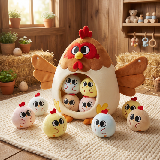 6 Pcs Chicken Stuffed Animal Set Cute Turkey Plush Pillow with Zipper Hen Toy With Baby Chicks For Kids Toddlers Boys Girls Christmas Birthday Gifts
