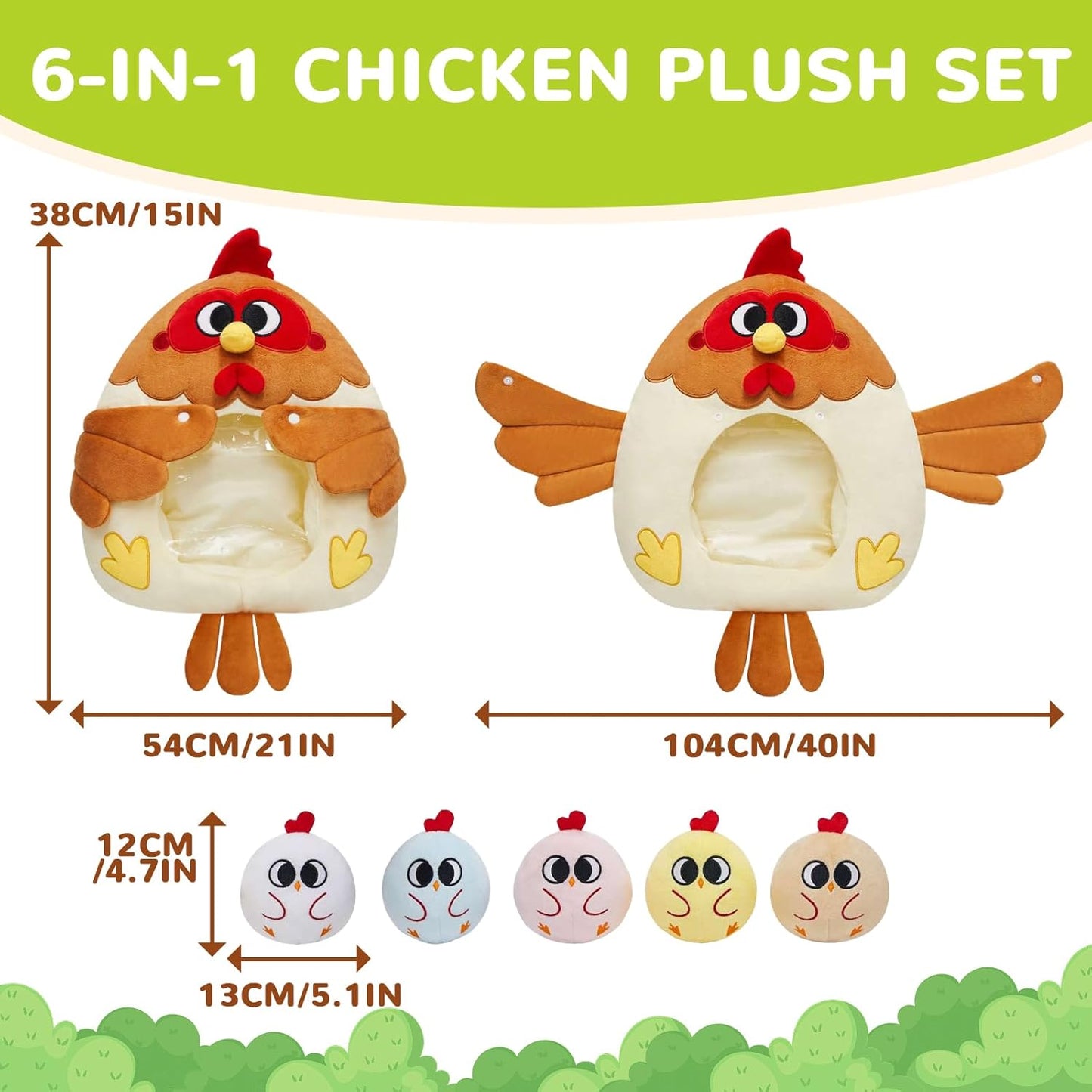 6 Pcs Chicken Stuffed Animal Set Cute Turkey Plush Pillow with Zipper Hen Toy With Baby Chicks For Kids Toddlers Boys Girls Christmas Birthday Gifts
