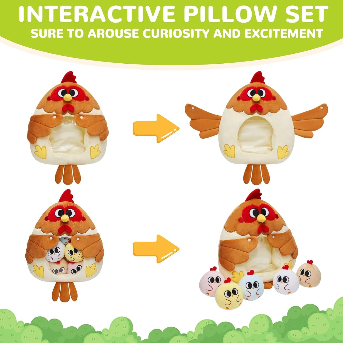 6 Pcs Chicken Stuffed Animal Set Cute Turkey Plush Pillow with Zipper Hen Toy With Baby Chicks For Kids Toddlers Boys Girls Christmas Birthday Gifts