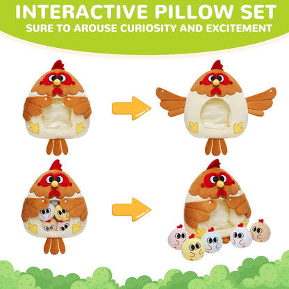 6 Pcs Chicken Stuffed Animal Set Cute Turkey Plush Pillow with Zipper Hen Toy With Baby Chicks For Kids Toddlers Boys Girls Christmas Birthday Gifts
