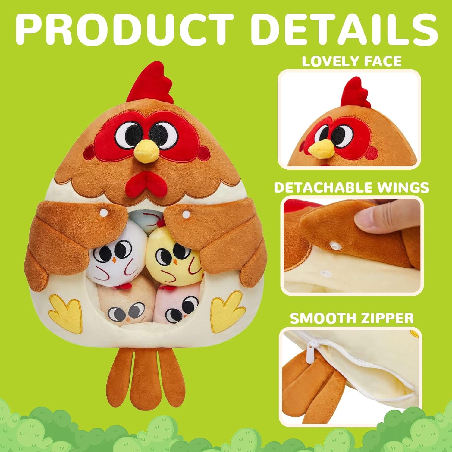 6 Pcs Chicken Stuffed Animal Set Cute Turkey Plush Pillow with Zipper Hen Toy With Baby Chicks For Kids Toddlers Boys Girls Christmas Birthday Gifts