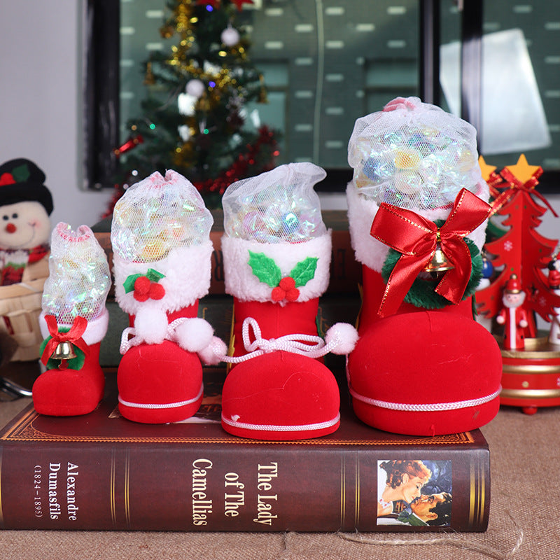 4PCS Santa Claus Shoes Bag Christmas Socks Decoration Pendant Candy Boots Creative Gift Bag