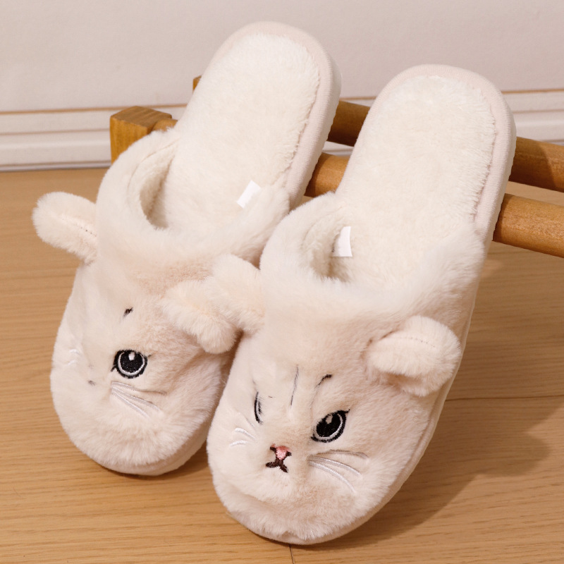 Cute Cat Slippers For Women Man Winter Warm Cozy Animal Fluffy House Slippers Plush Shoes Birthday Christmas Gift