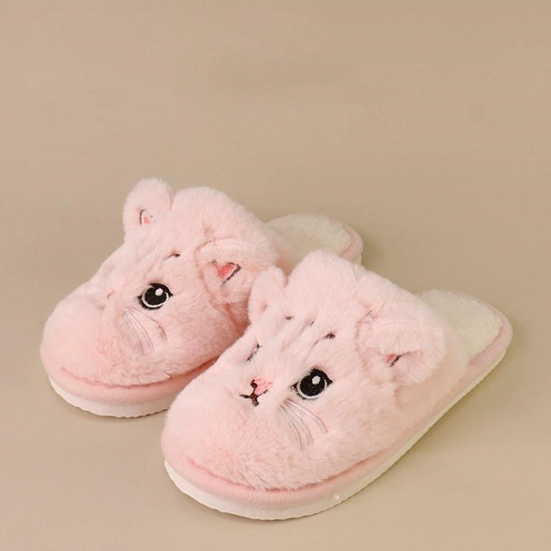 Cute Cat Slippers For Women Man Winter Warm Cozy Animal Fluffy House Slippers Plush Shoes Birthday Christmas Gift