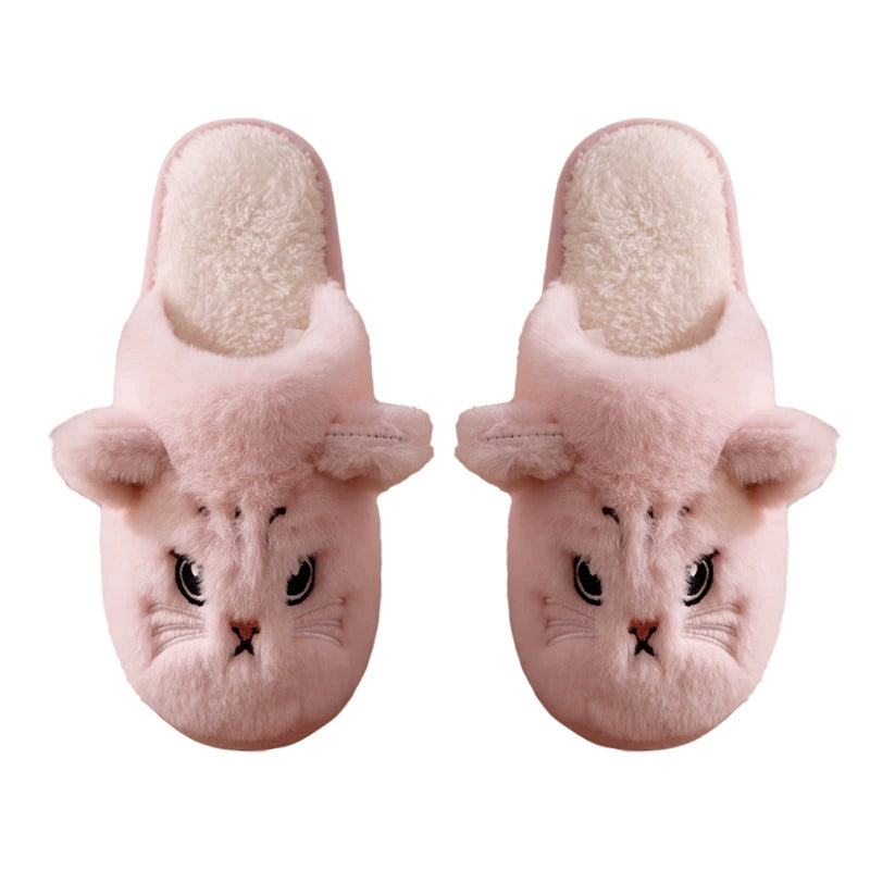 Cute Cat Slippers For Women Man Winter Warm Cozy Animal Fluffy House Slippers Plush Shoes Birthday Christmas Gift