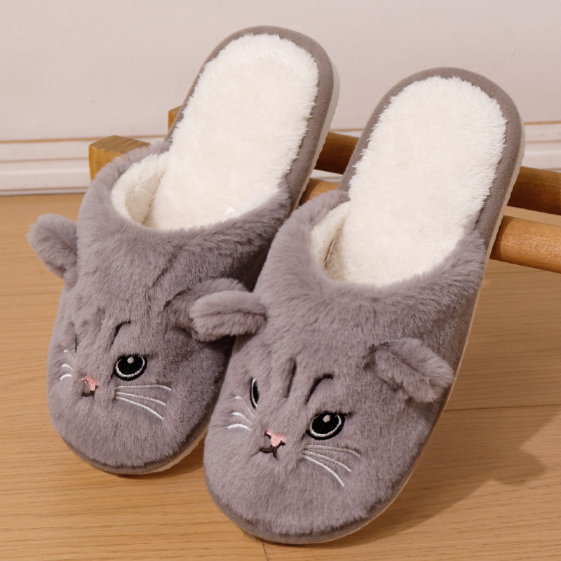 Cute Cat Slippers For Women Man Winter Warm Cozy Animal Fluffy House Slippers Plush Shoes Birthday Christmas Gift