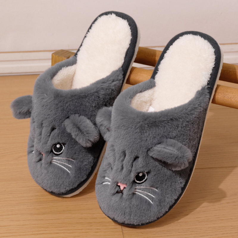 Cute Cat Slippers For Women Man Winter Warm Cozy Animal Fluffy House Slippers Plush Shoes Birthday Christmas Gift