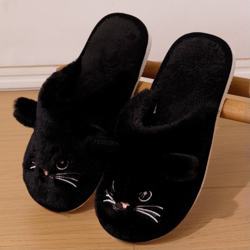 Cute Cat Slippers For Women Man Winter Warm Cozy Animal Fluffy House Slippers Plush Shoes Birthday Christmas Gift