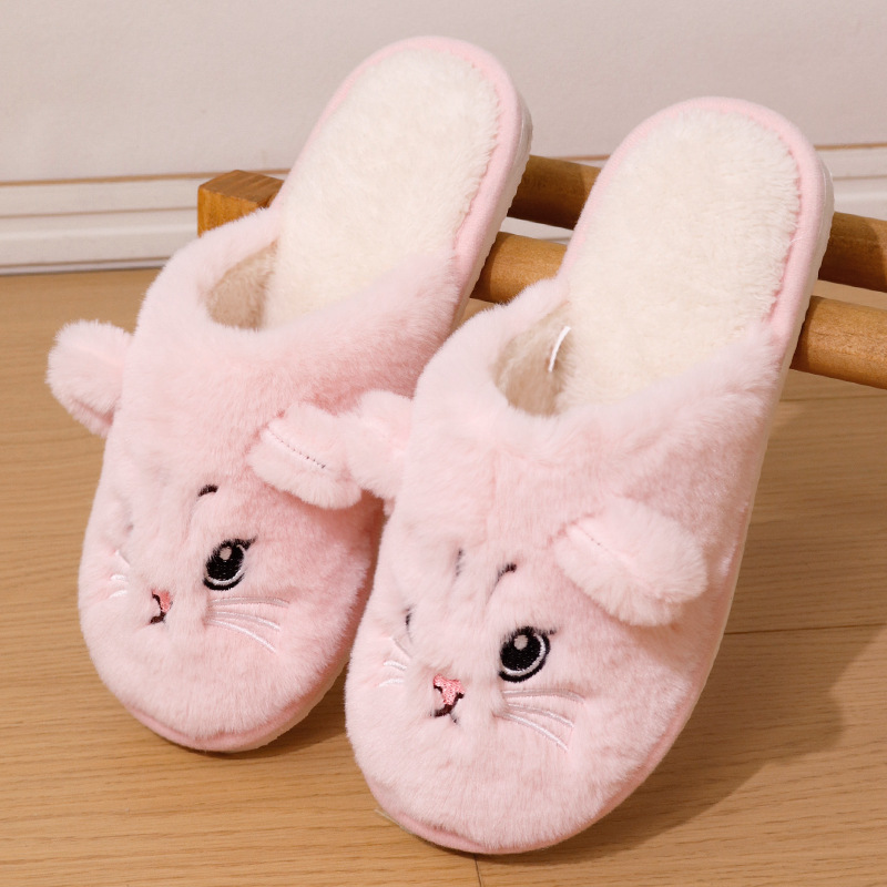 Cute Cat Slippers For Women Man Winter Warm Cozy Animal Fluffy House Slippers Plush Shoes Birthday Christmas Gift