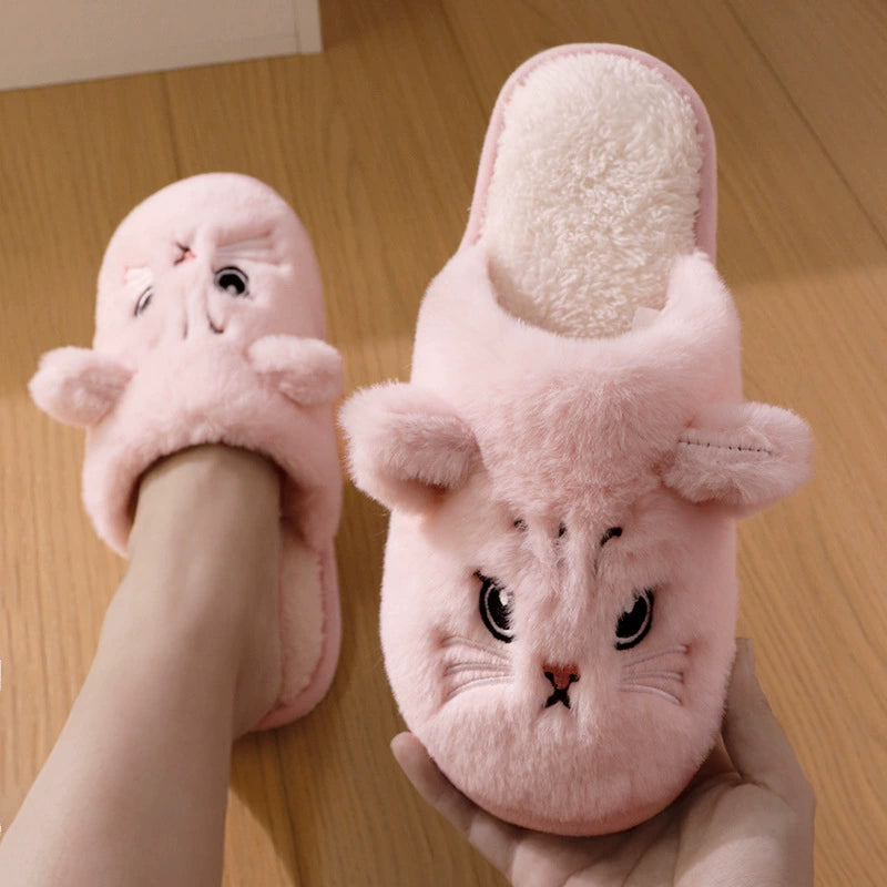 Cute Cat Slippers For Women Man Winter Warm Cozy Animal Fluffy House Slippers Plush Shoes Birthday Christmas Gift