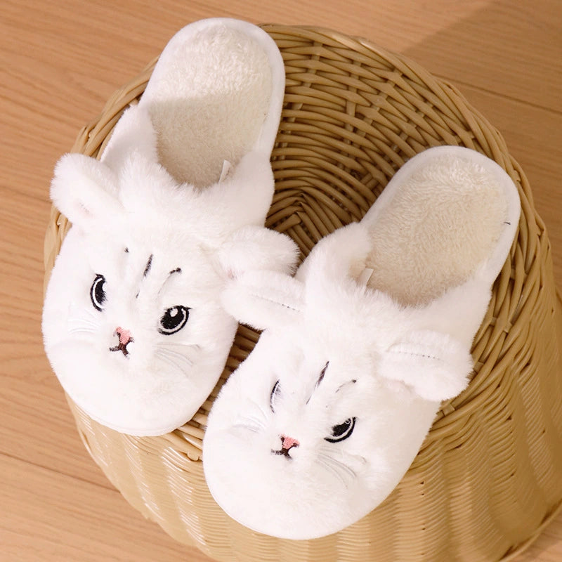 Cute Cat Slippers For Women Man Winter Warm Cozy Animal Fluffy House Slippers Plush Shoes Birthday Christmas Gift