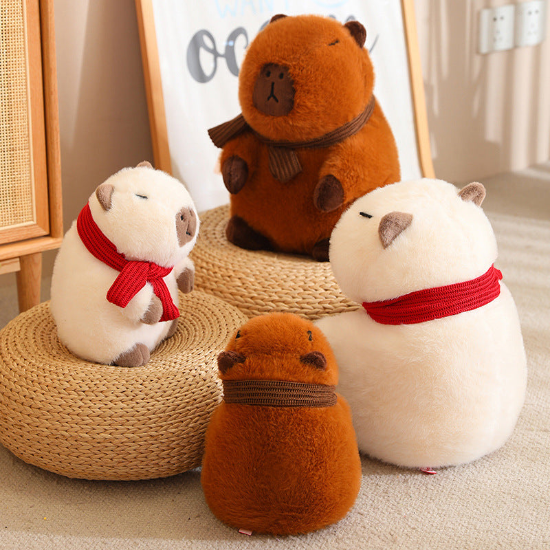 35CM Kawaii Winter White Capybara Stuffed Animal Plush Toy Dolls Gift For Kids Baby Mascot Xmas Gifts