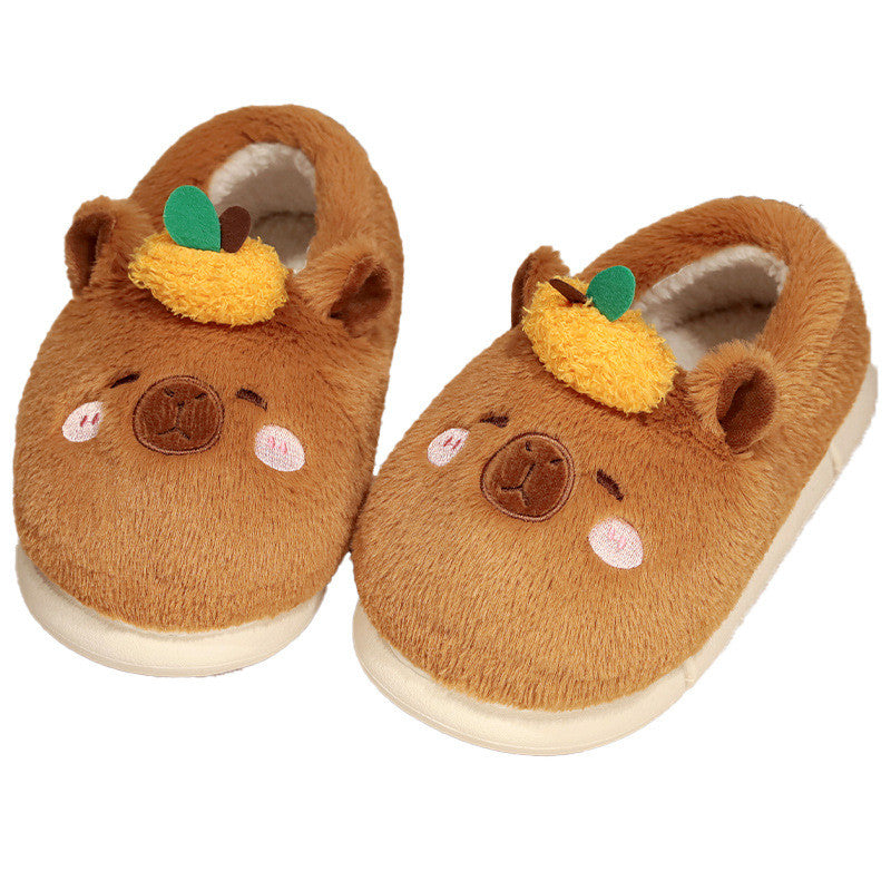 Kawaii Brown Capybara Slippers For Women Winter Warm Cozy Animal Fluffy House Slippers Plush Shoes