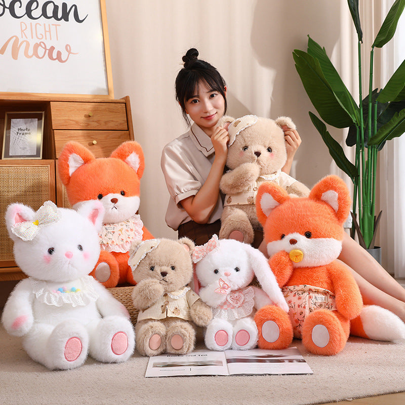 45CM Kawaii Luck Baby Bear Rabbit Cat Fox Soft Stuffed Dolls Animals Plush Toys For Kids Xmas Gift Home Decor