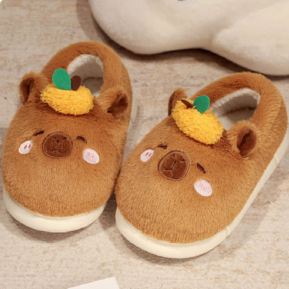 Kawaii Brown Capybara Slippers For Women Winter Warm Cozy Animal Fluffy House Slippers Plush Shoes